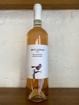 Mylonas Malagouzia Mandilaria Greek Rose with a cute bird on the label