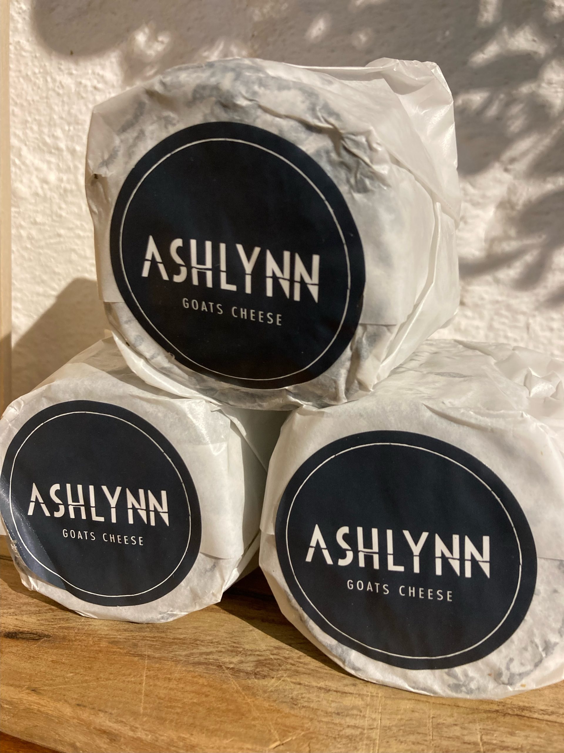 3 Ashlynn Goats cheeses stacked in a pyramid