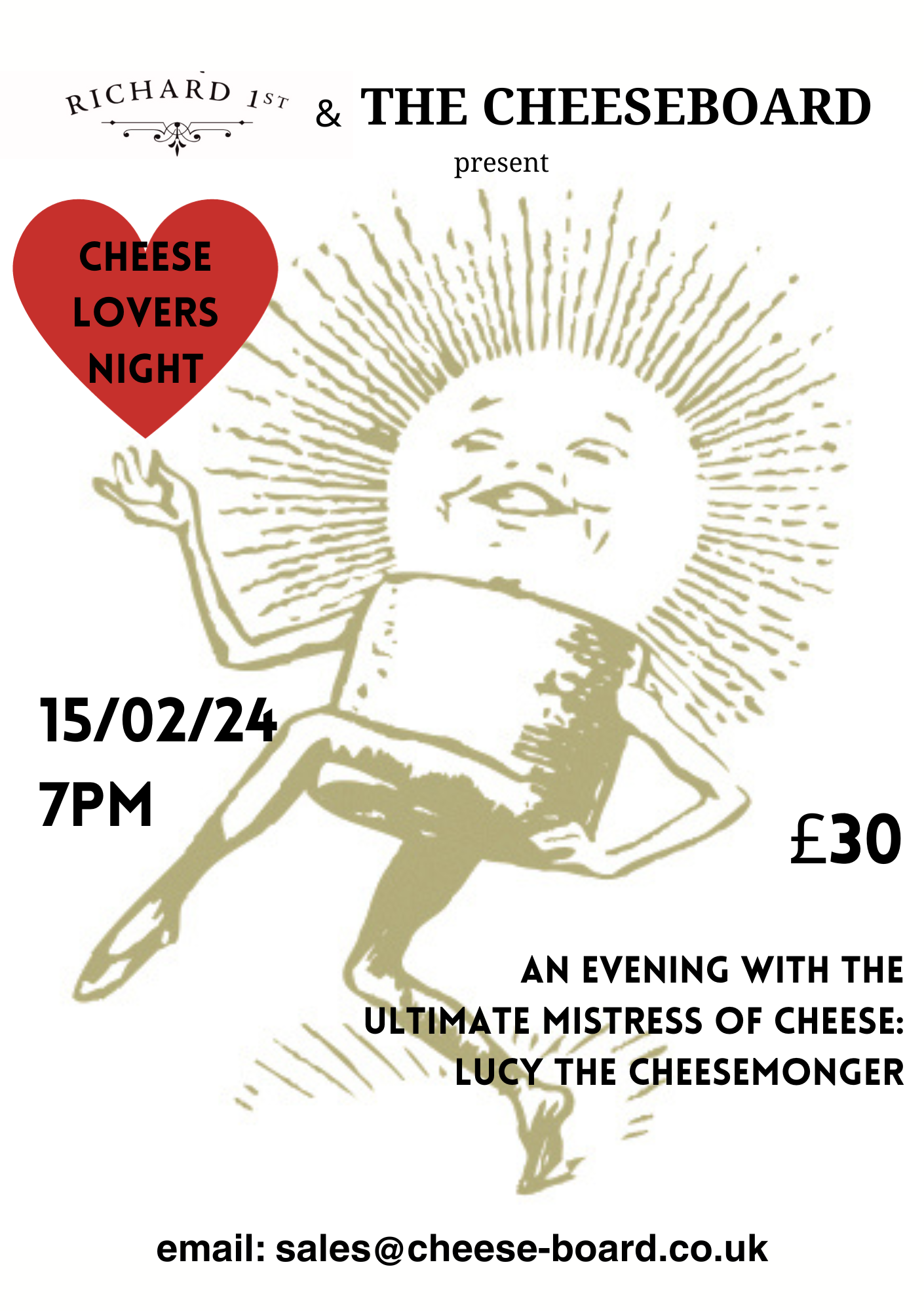 Poster for valentines cheese event for cheese lovers