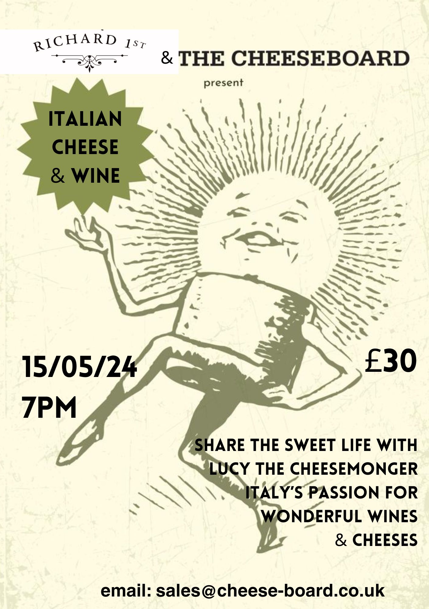 Italian cheese and wine evening in Greenwich London